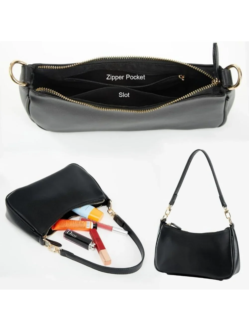 Stylish Women's Shoulder Bag with 2 Removable Straps, Zipper Closure, Tote